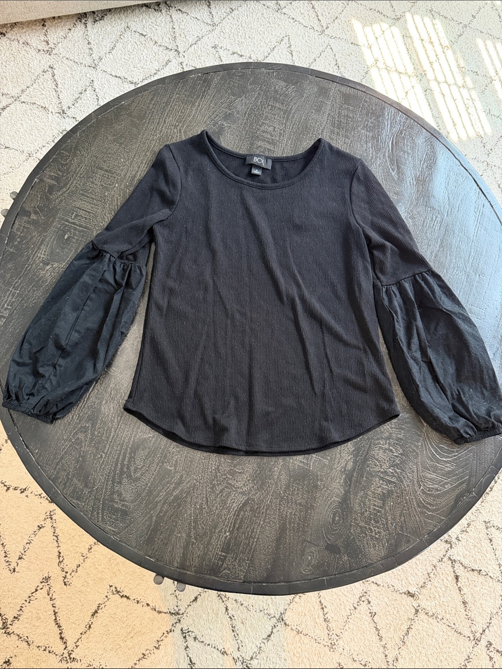 BCX Black Puff-Sleeve Knit Top